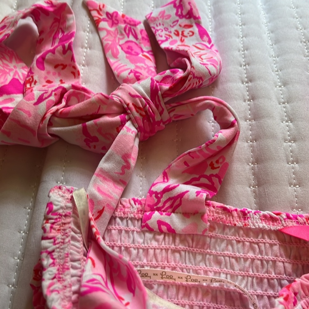 Lilly Pulitzer Pink Smocked Tie-Shoulder Sundress - Picture 3 of 4